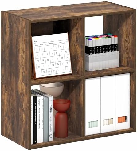 Furinno PELLI Book Shelf, 4-Cube Bookshelf with Open & Closed Back Cubes, 2 x 2 Storage Organizer Cabinet, 11.6 x 24.2 x 24.2, for Living Room, Bedroom, Home Office, Amber Pine by Furinno-FitsYourSpaceFitsYourBudget