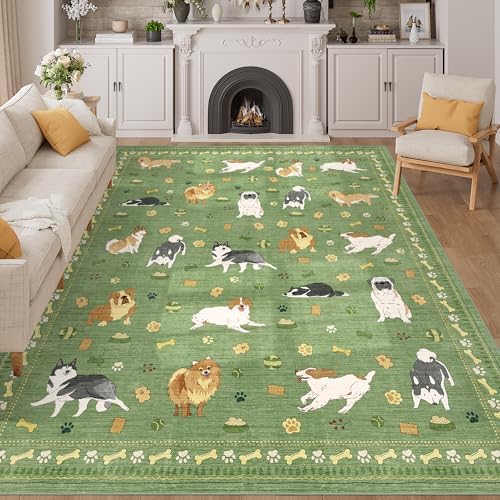 DUKINO 8x10 Area Rug, Washable Dog Rugs for Living Room Soft, Green by DUKINO