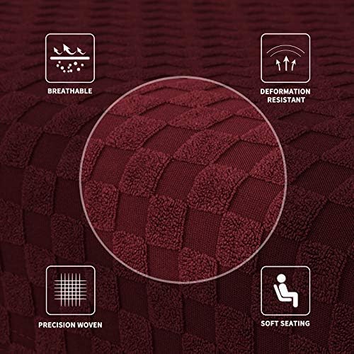 MAXIJIN Jacquard Ottoman Cover Slipcovers Folding Storage Stool Furniture Protector Cover Soft Thick Rectangle Foot Rest Slipcover with Elastic Bottom (Ottoman Small, Wine Red) - Image 5