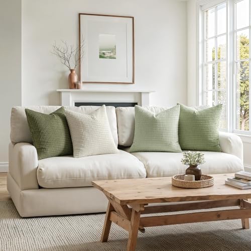 MIULEE Farmhouse Decorative Pillow Covers 18x18 Inch Set of 4 Light Green - Image 6