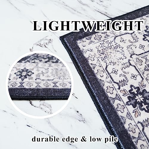 Hallway Washable Runner Rug - 3x10 Kitchen Rugs Entryway Rug Runner Vintage Soft Floor Mat Non Slip Indoor Farmhouse Carpet for Bathroom Living Room Bedroom (3 X 10, Black) - Image 6