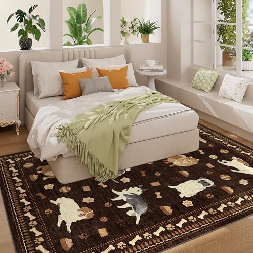 DUKINO 5x7 Area Rugs, Washable Dog Rug for Kids Room Non Slip, Brown - Image 5