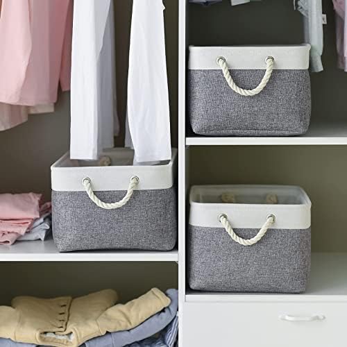 TheWarmHome Organization and Storage Basket for Organizing- 16x12x8 inch 1 Pack Fabric Storage Cubes, Collapsible Storage Bins for Shelves Organizer Gift Closet Cloth Toy (White & Grey) - Image 5