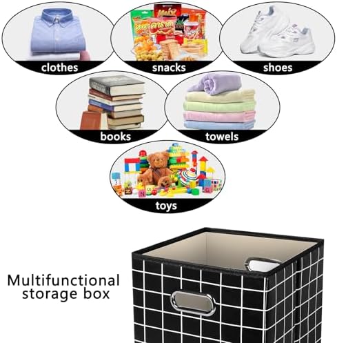 Yunkeeeper storage bins Cubes, Fabric Cube Organizer with Handle, Foldable Cube Bins for Cloth or Accessary Storage, 11x11x11, Set of 6, (Black grid) - Image 3