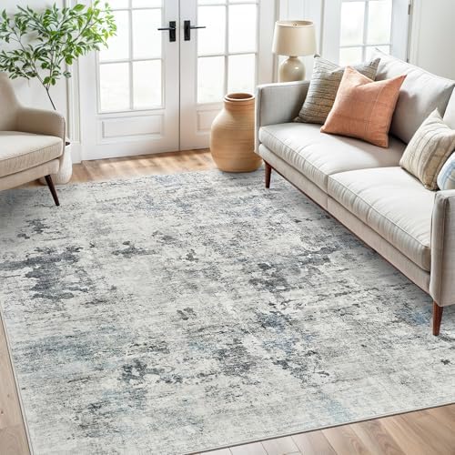 Soalmost Abstract Area Rug 6x9 for Living Room Washable Rugs Gray/Blue by Soalmost