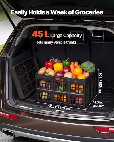VEVOR Plastic Collapsible Storage Bins, 45L 3 Packs, Stackable Folding Storage Crates with Handles, Holds 33 lbs Per Bin, Foldable Heavy Duty Containers, Space-Saving Baskets, for Home Organizing - Image 2