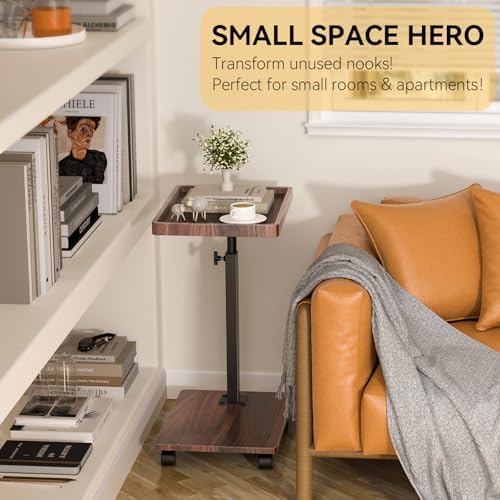 C Table End Table Adjustable Height, 360°Swivel TV Tray Table for Small Spaces, Couch Tables That slide under, C Shaped Side Tables living room and bedroom for Sofa, Bed,Chair, Snack (1, Walnut Brown) - Image 3