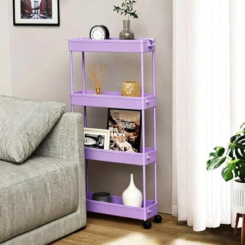 SPACELEAD Slim Storage Cart 3 Tier,Bathroom Organizer Rolling Utility,Mobile Shelving Unit Slide Out for Office, Kitchen, Laundry Room & Narrow Places,Purple - Image 6