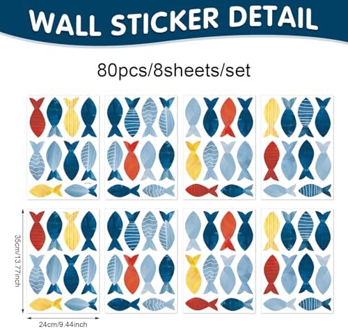 80 Pcs Creative Ocean Fish Wall Decals, Peel and Stick Blue Fish Wall Stickers, Vibrant Sea Life Watercolor Fishing Wall Decor for Kids Room Nursery Bedroom Playroom Classroom - Image 2