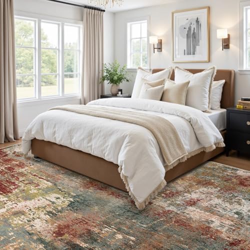 RELEANY Washable 9'x12' Abstract Area Rug for Living Room Rustic Brown - Image 2