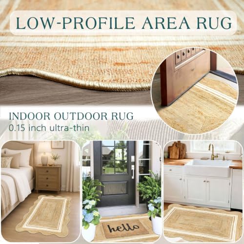 Boho Scalloped Outdoor Rug, 28"x43" Front Door Mat Indoor Entrance - Image 5