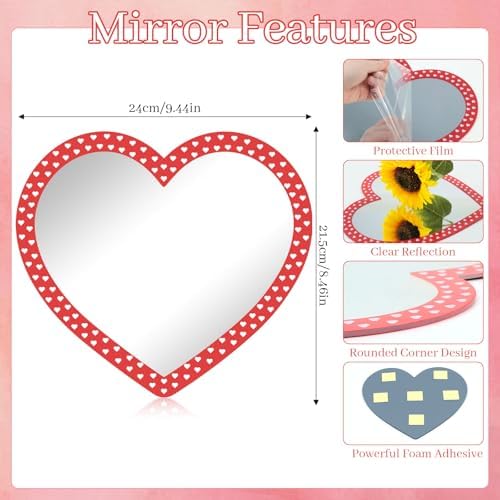 9.44 x 8.46 inch Heart Shaped Acrylic Mirror Tile for Wall - Image 2