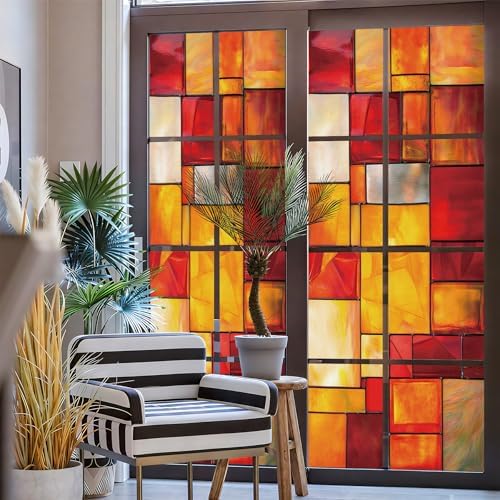 Stained Glass Window Privacy Film Static Cling - Rainbow Glass Decorative Sun Blocking Window Covering, Non-Adhesive Removable Stickers for Home & Office, 17.5" x 39.3" - Image 3