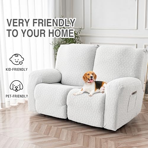 Genina Waterproof Recliner Loveseat Cover,2 Seat Couch Cover,Ivory White - Image 4