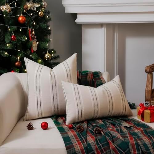 Hckot Sage GreenThrow Pillow Covers 12x20 Lumbar Striped Pillow Covers - Image 3