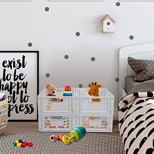 4-Pack Folding Storage Boxes Crate Collapsible Plastic Drawer Organizer , Stackable Shelf Storage Basket Food Fruit Vegetables Bottles Toy Organiser Baskets for Home Office Bedroom Kitchen -White - Image 3