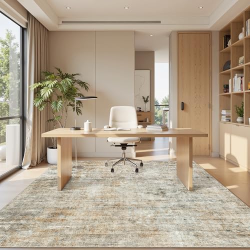 Soalmost Abstract Area Rug 6x9 for Living Room Washable Rugs Orange/Brown - Image 3