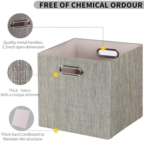 Posprica Storage Bins,11×11 Foldable Storage Cubes Boxes Container Closet Organizer Shelf Cabinet Bookcase,Thick Fabric Drawer Container - 4pcs,Coffee - Image 5
