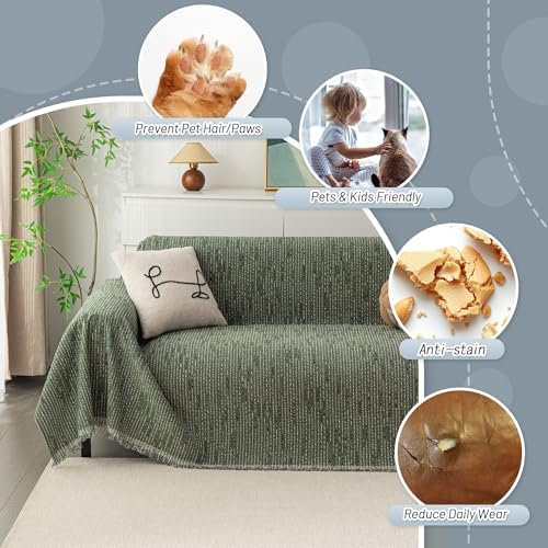 MYSKY HOME Couch Covers for 2 Cushion Couch Sofa, Chenille L Shape Sectional Couch Cover - Pet-Friendly, Machine Washable, Non-Slip Sofa Protector for Dogs, Kids, 71"x118", Moss Green - Image 3