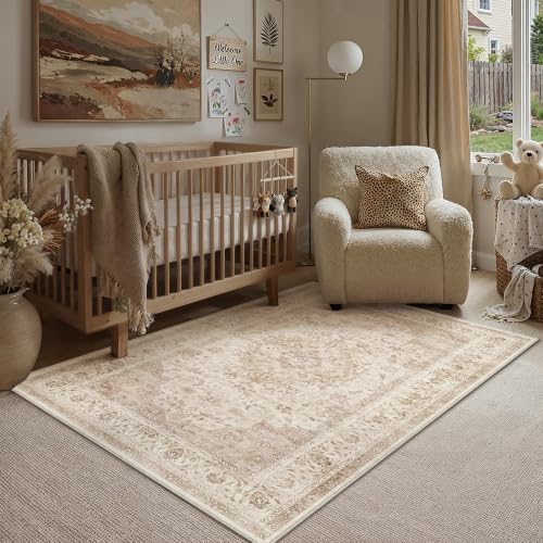 3x4 Beige Washable Area Rug Non Slip Vintage Carpet - Image 2