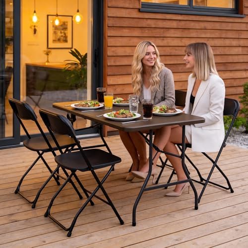 Folding Table 5FT Heavy Duty Plastic Table with Handle, Foldable&Portable, Fold-in-Half Utility Tables for Outdoor, Dining, Wedding, Events, Indoor, Picnic, Camping, Party, Brown - Image 2