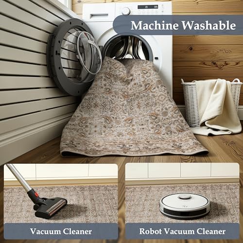 3x6 Washable Hallway Runner Rug, Vintage Non-Slip Low Pile Rugs - Image 4