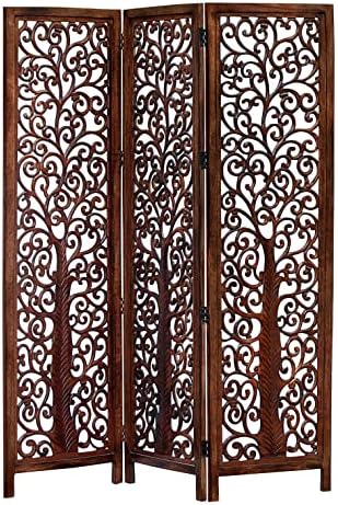 COTTON CRAFT Room Divider Wood Screen - Hand Carved Folding 3 Panels 60x72 by COTTONCRAFT