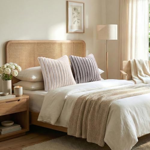 Pallene Faux Fur Decorative Throw Pillow Covers 24x24 Set of 2, Ombre Beige - Image 5