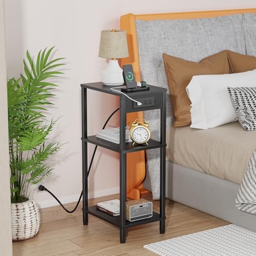 Tall Side Table with Charging Station, 30 Inch Tall End Tables Living Room - Image 2