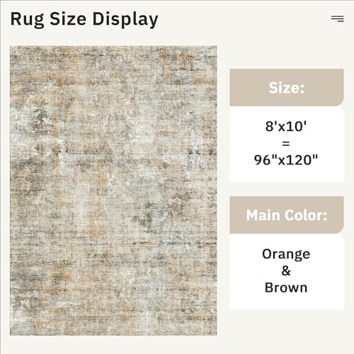 Soalmost Abstract Rug 8x10 Large Living Room Rugs Washable Orange/Brown - Image 5