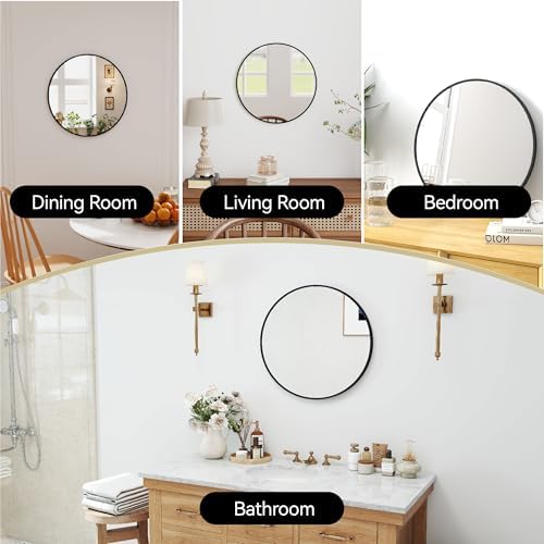 SCWF-GZ 20" Round Mirror Circle Wall Mounted Hanging or Against Wall Metal Frame Dressing Make-up Mirrors for Entryway Bedroom Bathroom Living Room 20 inch Black - Image 2