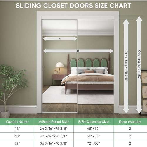 JUBEST 60''x80'' Mirror Closet Doors, One Side Sliding Closet Door - Image 2