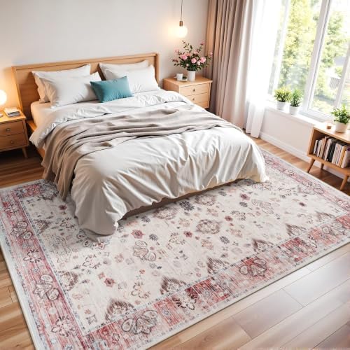 Hanples 6x9 Area Rugs for Living Room, Washable Rug Vintage Floral, Red - Image 2