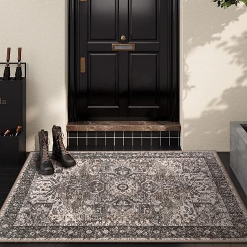 Hanples 2x3 Washable Rugs for Entryway, Vintage Floral Door Mat, Brown by Hanples