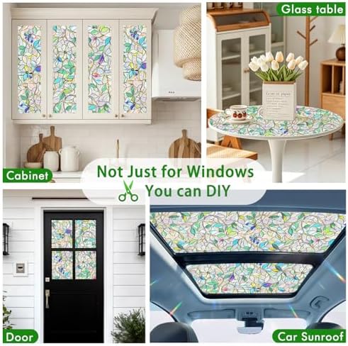 SOMWISE Rainbow Stained Glass Window Privacy Film,Heat Blocking Decor Cling - Image 6