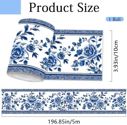 Blue Floral Wallpaper Border for Bulletin Board 196.9 x 3.9 Inch - Image 2