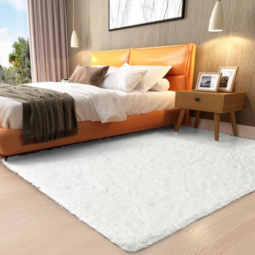 Ophanie White Rugs for Bedroom Fluffy, Kids Baby Shaggy Shag Fuzzy Soft Carpet, 3x5 Small Plush Bedside Area Rug, Indoor Floor Room Carpets for Dorm Home Decor with Over 99 pcs Pile fibers by Ophanie