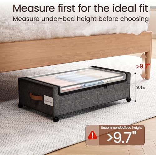 Yecaye 82L Under Bed Storage Containers, Fits 9.4" Under Bed, 2 Pack, Grey - Image 3