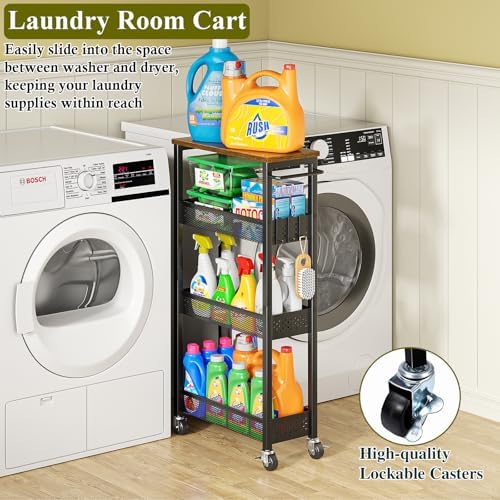 OKZEST 4-Tier Slim Rolling Storage Cart for Kitchen, Laundry Room, Bathroom - Image 4