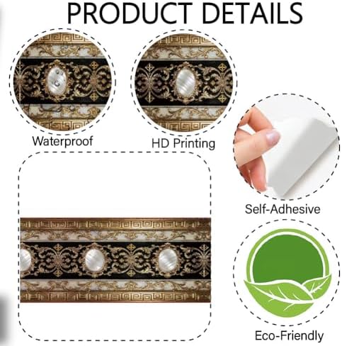 Black Gold Wallpaper Border 196.9 x 3.9 Inch Wall Border Trim Peel and Stick Vintage Pattern PVC Decorative Molding Sticker for Living Room Bathroom Kitchen Backsplash Hotel Home Decoration - Image 6