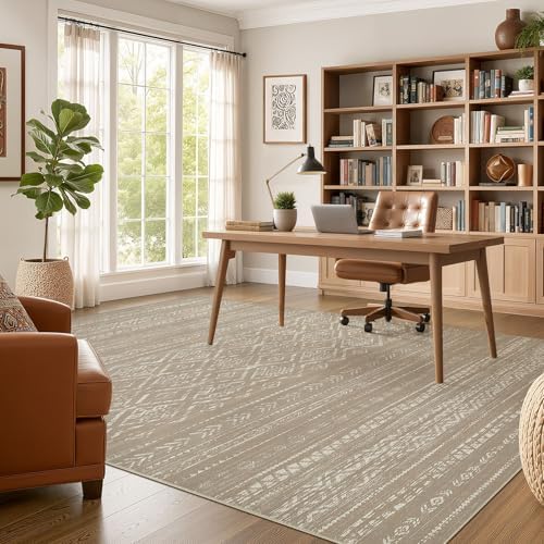 Nakagishi Area Rug Living Room Rugs: 10x12 Large Soft Machine Washable Boho Moroccan FarmNeutral Stain Resistant Indoor Floor Carpet for Bedroom Under Dining Table Home Office Decor-Dark Brown - Image 5