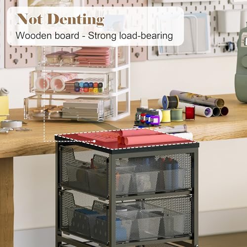 Rolling Cart with Drawers, 4-Drawer Storage Cart on Wheels with Wooden Top, Metal Utility Cart with Storage Drawers, Craft Storage Art Cart for Classroom, Office, Kitchen, Bedroom,Patent Pending - Image 5