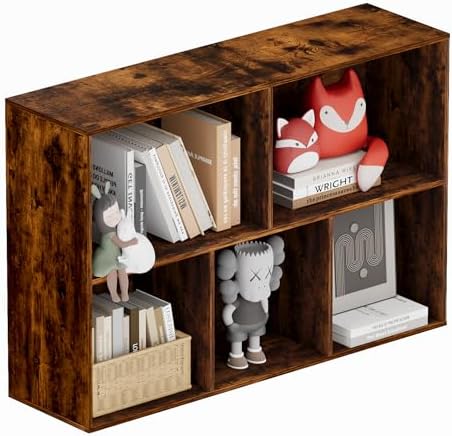 Book Shelf, Wooden Cube Storage Organizer with 11" Open Cubes, Stackable Bookcase for Room Divider Storage, 2 Tier Bookshelf for Living Room, Bedroom, Office (Indonesian Antique Oak, 5-Cube) by Nestwise