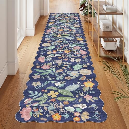 Washable 2'6x12 Hallway Runner Rug: Entryway Non Slip Floral Rug Farmhouse Soft Stain Resistant Carpet for Kitchen Bathroom Bedroom Low Pile Pet Friendly Floor Mat for Living Room(2'6x12/Purple) - Image 3