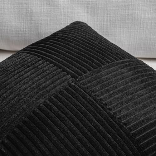 Fancy Homi 2 Packs Black Lumbar Decorative Throw Pillow Covers 12x20 Inch for Living Room Couch Bed Sofa, Rustic Farmhouse Boho Home Decor, Soft Striped Corduroy Rectangle Accent Cushion Case 30x50 cm - Image 3