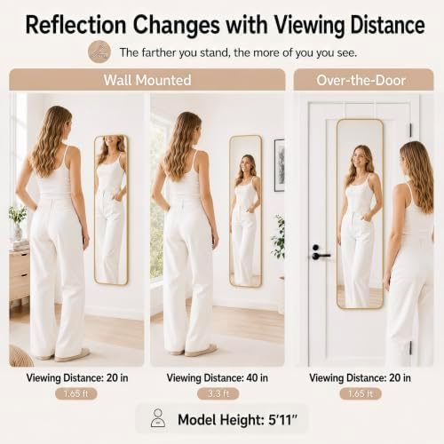 SCWF-GZ 47x14 Full Length Mirror Over the Door,Wall Mounted/Rope Hang Gold - Image 4