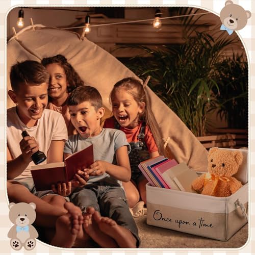 Marsui 1 Pcs Book Storage Basket Book Bin Once Upon a Time, White Brown - Image 6