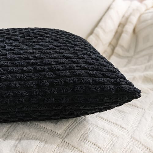 Set of 4 Black Decorative Throw Pillow Covers 18x18 Inch Corduroy Pillow Covers for Bed Couch Sofa Living Room Soft Square Cushion Cases - Image 6