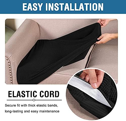 H.VERSAILTEX Super Stretch Individual Seat Sofa Covers Couch Slipcover Sets Thick Jacquard Textured Twill Fabric (3 Piece XL Cushion Covers, Black) - Image 5