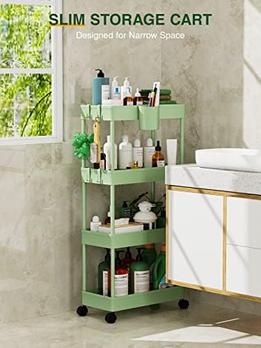 LEHOM Slim Rolling Storage Cart - 4 Tiers Bathroom Organizer Utility Cart - Image 2